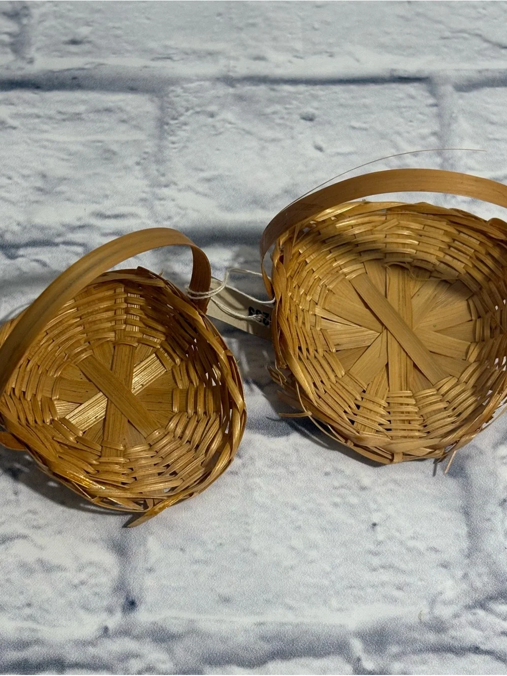 Vintage miniature woven wicker decorative hand baskets (set of 2)